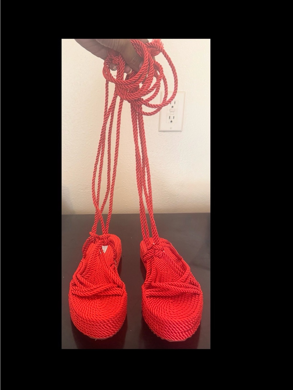 Cape Robbin Red Twisted Rope Lace-Up Sandals - Picture 8 of 9